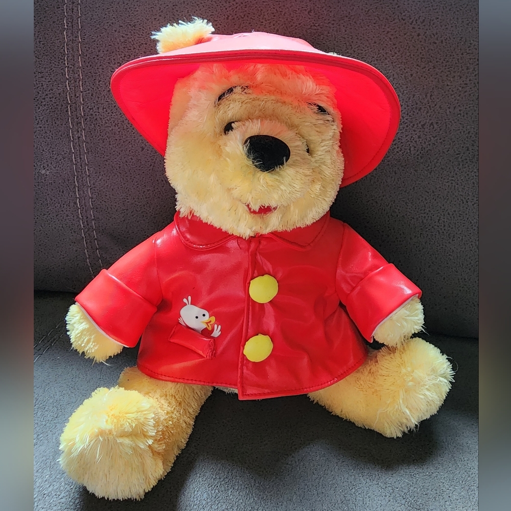 NWT Disney Winnie The Pooh Rainshop Red Raincoat Rainhat Ducky Outfit Plush